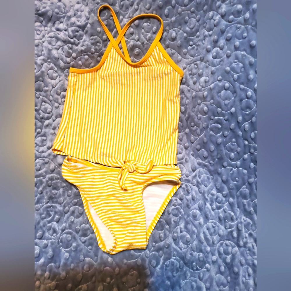 Toddler Girl 4T Yellow and White Striped 2 pc Tankini by Old Navy
